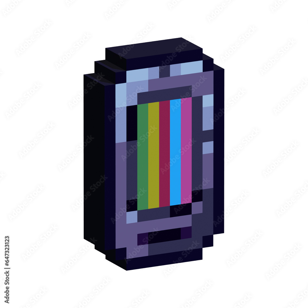 Poster isometric pixel art 3d of handphone for items asset. simple 3d of handphone on pixelated style.8bits