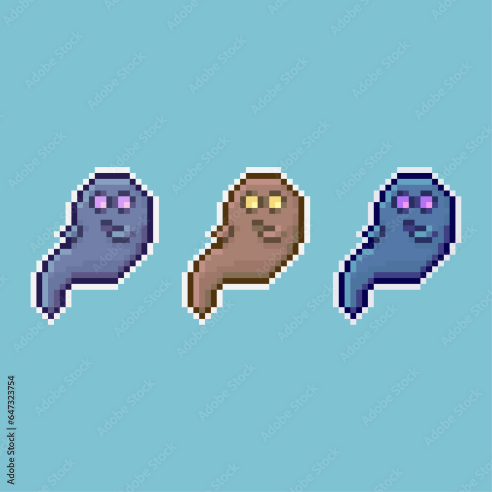Poster pixel art sets of ghost with variation color items asset. simple ghost halloween for dugeon items on