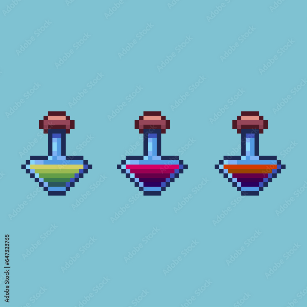 Fototapete pixel art sets of many potion for rpg game with variation color items asset. simple for dugeon items