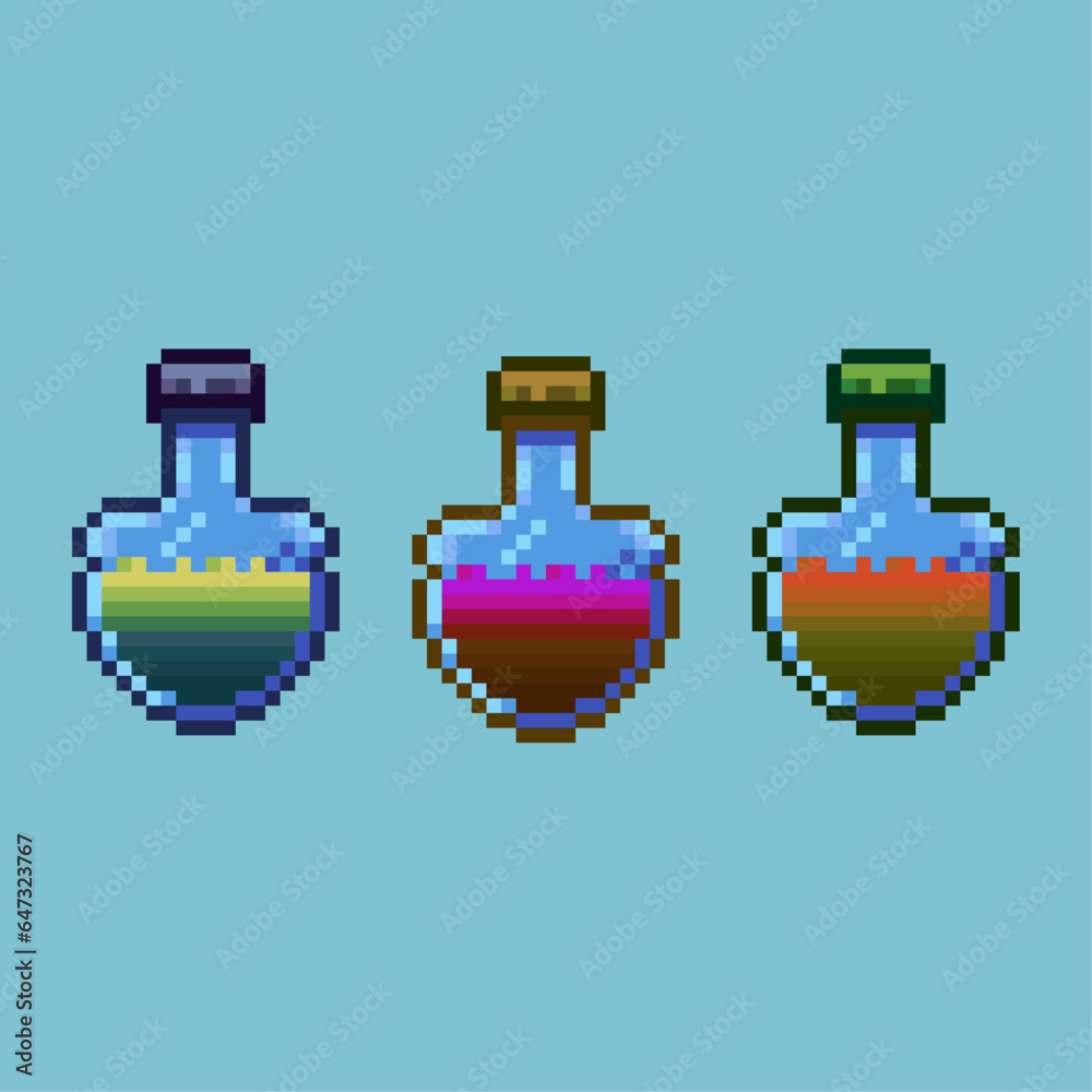 Fototapete pixel art sets of many potion for rpg game with variation color items asset. simple for dugeon items