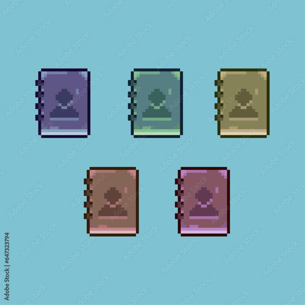 Fototapete pixel art sets of books with variation color items asset. simple books for dugeon items on pixelated