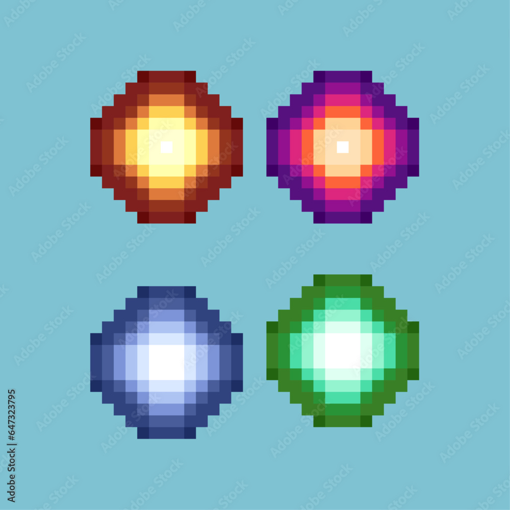 Poster pixel art sets of blast effect with variation color items asset. simple blast for effect items on pi
