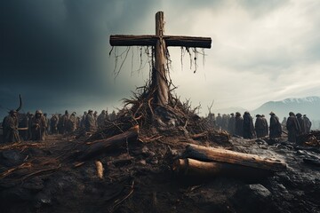 Jesus Christ cross Easter resurrection concept - obrazy, fototapety, plakaty