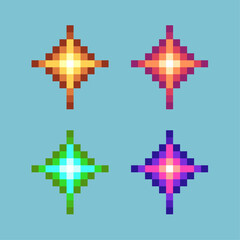 Pixel art sets of sparkle effect with variation color items asset. simple spark effect items on pixelated style.8bits perfect for game asset or design asset element for your game design asset