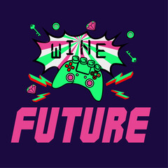 vector Illustration word future game wine. For games, banner, web pages. joystick for game console on navy background.