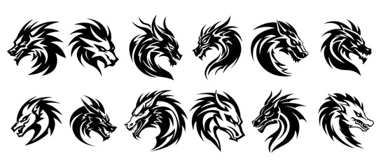 Dragon head logo set - vector illustration, emblem design on white background.	
