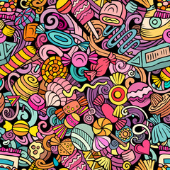 Naklejka premium Cartoon doodles Candies seamless pattern