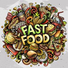 Fototapeta premium Fastfood cartoon doodle illustration