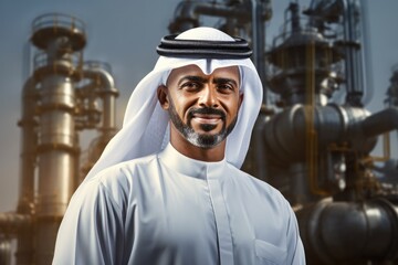 Fototapeta na wymiar Portrait of Arabian businessman on the gas and oil platform