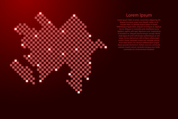 Azerbaijan map from futuristic red checkered square grid pattern and glowing stars for banner, poster, greeting card