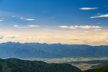 三峰山から見る安曇野と北アルプスの山々