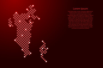 Bahrain map from futuristic red checkered square grid pattern and glowing stars for banner, poster, greeting card