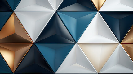 Ethereal Symmetry: Gold, Blue, and Grey Triangles Serene Abstraction Background, Generative AI