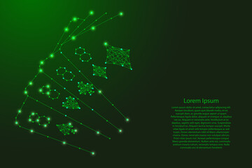 Quads, poker, four of kind, combinations of cards, eights different suits from futuristic polygonal green lines and glowing stars for banner, poster, greeting card