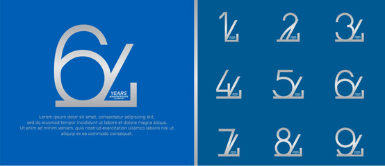 set of anniversary logo silver color on blue background for celebration moment