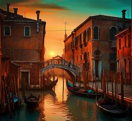 gondola Venice city - Created with Generative AI Technology - obrazy, fototapety, plakaty