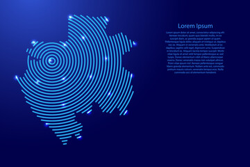 Gabon map from futuristic concentric blue circles and glowing stars for banner, poster, greeting card