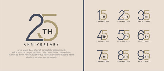 set of anniversary logo black and brown color on soft brown background for celebration moment