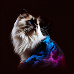 Cat colorful painting on black background fantasy style