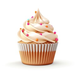 Tasty vanilla cupcake with cream on top isolated on white background - obrazy, fototapety, plakaty
