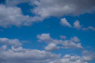 Cumulus clouds against the blue sky on a summer day.