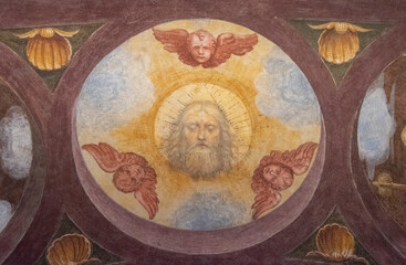 Painting of the face of God in the church of San Maurizio al Monastero Maggiore, Milan church of early Christian origin, Italy, Europe. - 647329136