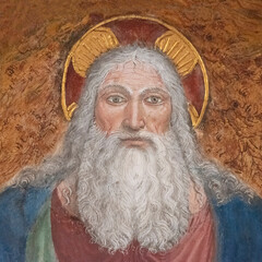 Painting of the face of God in the church of San Maurizio al Monastero Maggiore, Milan church of early Christian origin, Italy, Europe. - 647329168