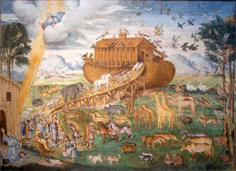 Noah's Ark painted in the church of San Maurizio al Monastero Maggiore, Milan church of early Christian origin, Italy, Europe. - 647329396