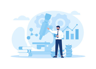Researcher analyzing data in the lab concept flat illustration