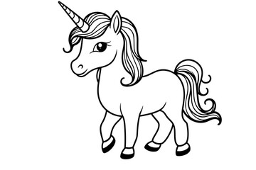 Cute cartoon unicorn isolated outline for coloring book. Vector illustration for coloring books