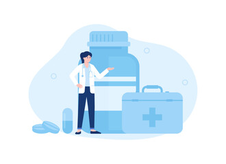 A doctor and medicine concept flat illustration