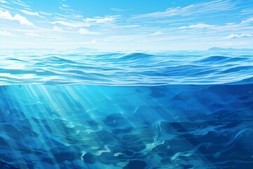 Fototapeta na wymiar Illustration of stunning azure sea, water surface with submerged scenery. Generative AI