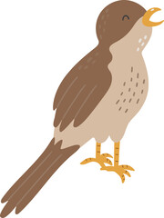 Nightingale bird vector, Abstract baby nightingale vector, forest bird, cute animal isolated, adorable bird for kids, vector illustration