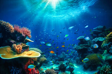 Fototapeta na wymiar Vibrant Fish in the Ocean Amongst Coral Reef