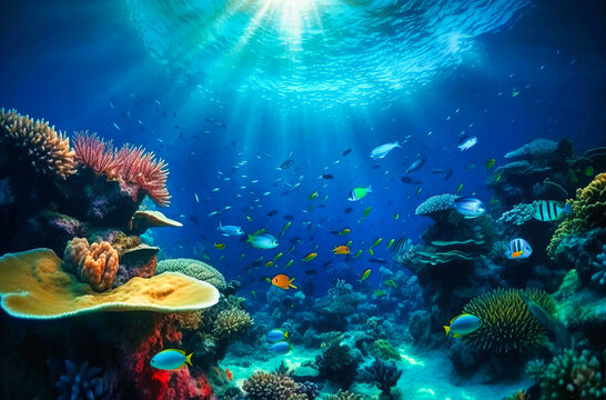 Vibrant Fish in the Ocean Amongst Coral Reef