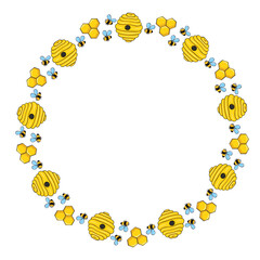 bee and honeycomb cartoon style round frame
