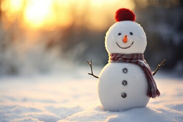 Fototapeta premium Adorable smiling snowman outdoors on winter day