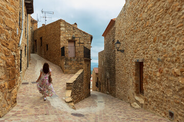 Rural street of the town Culla in the province of Castellon in Spain