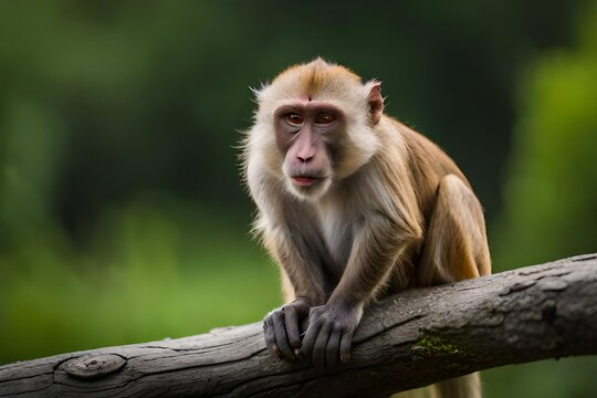 long macaque sitting on a tree