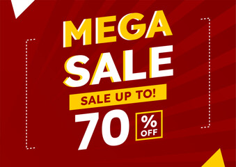 mega sale red banner. up to 70% off. Super Sale, special offer banner.