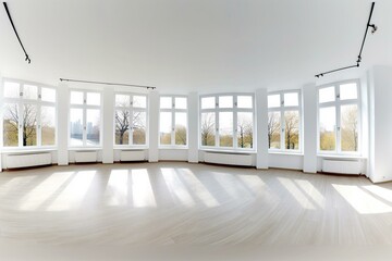 360° seamless white room with repairs and spacious windows. Generative AI