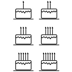 Birthday cake with candles black icon collection on white background.