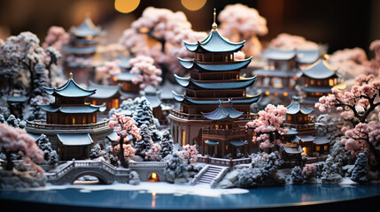 Miniature village in style as asia japan macro photo effect