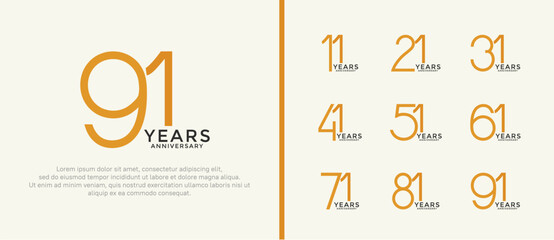 set of anniversary logo black and orange color on white background for celebration moment