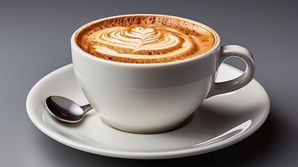 A cup of hot coffee in a white glass on a white background