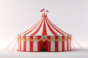 A white background hosts a 3D circus tent. Generative AI