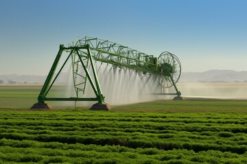 Center pivot irrigating cultivated greenery. Generative AI