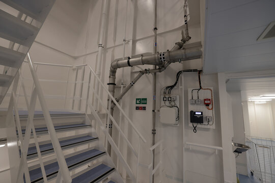 Stairs in crew area of a cruise ship