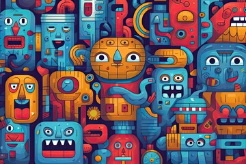 Abstract Geometric Shapes and Funny Cute Comic Characters Generative AI 