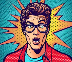 Pop Art Inspiration: Man in Speech Bubble T-Shirt with Vibrant Pop Culture References, Striped Design, Animated GIFs, and Comic Art Aesthetics Generative AI 